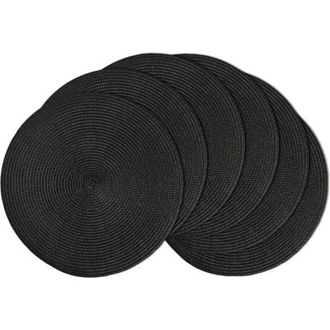 Sets de table ronds, lot de 6, 38 cm, lavables, plastique résistant à la chaleur, noirs. (1/5)