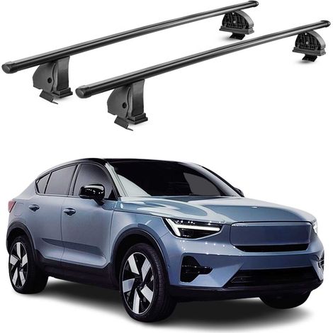 OMAC Stahl Dachträger Querträger Volvo C40 2022-2026 – TÜV / DIN 75302:2019 – Abschließbar – Max. 75 kg – 2 Stangen – Schwarz (1/5)