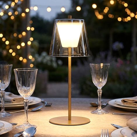 Lampada da tavolo LED touch dimmer lampada da esterno vetro fumé lampada da giardino lampada da tavolo ricaricabile, metallo oro, 2W 270lm bianco caldo, DxH 14 x 35 cm (1/5)