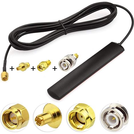 GSM Antenne 4G LTE Connecteur SMA Mâle 3dBi Support de Verre + 3 Adaptateurs SMA à BNC / TS9 / RP-SMA pour Routeur 2G 3G 4G Wirelees WiFi Dab + Véhicule Radio Téléphone Portable (1/5)