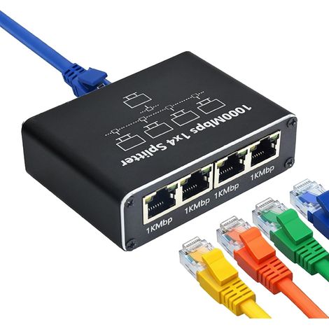 Switch Ethernet Gigabit 1 à 4 Ports, Répartiteur RJ45 1000Mbps avec Câble d'alimentation USB, Hub Ethernet Haute Vitesse pour Smart TV, Console, PC, Routeur - Connexion Simultanée (1/5)