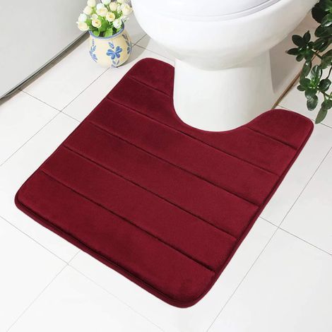 Memory foam bath mat - soft - absorbent - for toilets and bathrooms, 50 x 60 cm, burgundy (1/5)