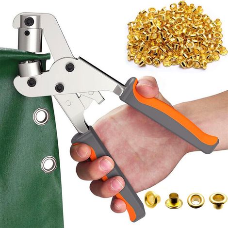 Kit rivets et pince portable – 300 rivets dorés 10 mm – Pour bricolage sur bâches, tissus, cuir, carton et banderoles (1/5)