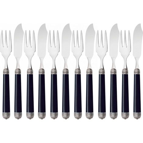 DORICO Ghiera Argento Anticato, Posate Set 12 Pz Pesce, Casa