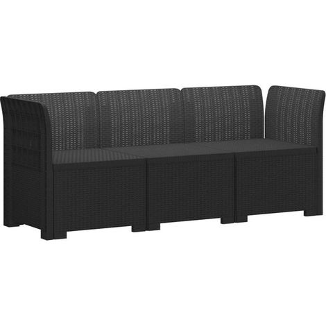 Canapé de jardin trois places, extérieur en rotin, matériau PP, gris anthracite. (1/5)