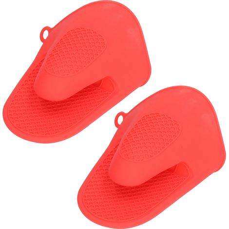 2 Stück Mini-Ofenhandschuhe aus Silikon, verdickt, hitzebeständig, zum Schutz vor Verbrennungen, rot (1/5)
