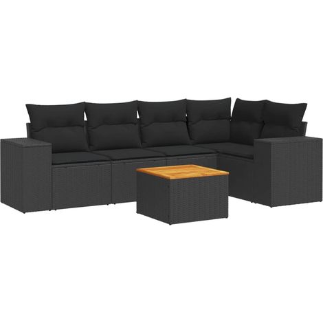 Maison Exclusive - Salon de jardin 6 pcs avec coussins noir résine tressée (1/3)