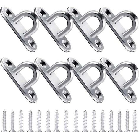 YMYNY Eyelet pad, eyelet plate made of stainless steel, with 16 screws and plastic caps, load capacity up to 40 kg, perfect for hanging flower pots and fences (8 pieces, M5)