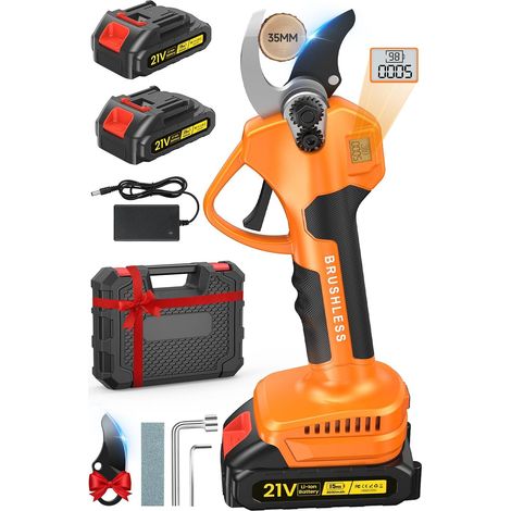 Sécateur Électrique Sans Fil, 4000mAh 35MM Secateur a Batterie avec Écran LED, 1000 W Moteur Sans Balais Secateur Electrique avec 2 Batteries de 2000mAh pour Jardin, Arbres Fruitiers,Vignobles, Haies (1/5)