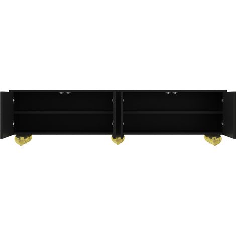 Mobile TV basso nero in truciolare con dettagli dorati, 170 x 38 x 44 cm, 4 ante push-to-open (1/5)