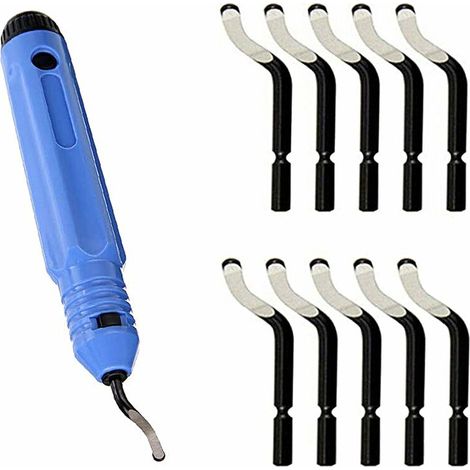 Ebavureur Outil D'ébavurage,Lefou 360 ° Rotatif Deburr Lames, Kit Doutils débavurage Manuel, Poignée avec une Lame 10 Grattoirs Bavures, pour Bois, Plastique, Aluminium, Cuivre et Acier, Outil Coupe L (1/5)