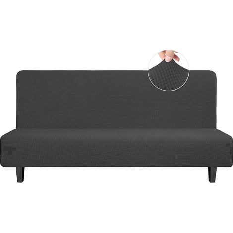 Housse de canapé Extensible sans accoudoirs - Protection de Meubles sans accoudoirs - Souple avec élastique en Bas pour Enfants, Jacquard élasthanne à Petits Carreaux (futon, Gris foncé) (1/5)