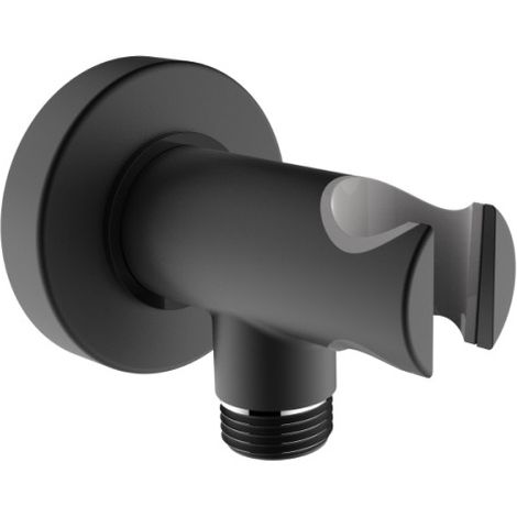 Support douchette fixe en laiton avec prise d'eau intégrée noir mat BLACK & WHITE - BOSSINI C120000073 (1/2)