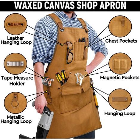 Delantal de trabajo de madera para hombre, delantal de taller de lona de 567 g con 9 bolsillos para herramientas, delantal resistente para carpinteros, ebanistas y herreros, regalo ideal para hombre,  (1/3)