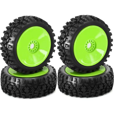 4 Pièces 1/8 RC Pneu de Roue en Caoutchouc 120MM 112MM Pneu 17mm Moyeu Hexagonal pour 1/8 RC Voiture sur Route Tout-Terrain Accessoires, Vert (1/5)