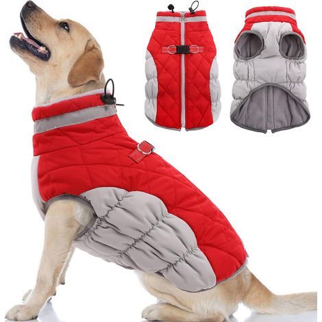 Manteau Hiver Chien Gilet Polaire Avec Harnais Intégré Combinaison Neige Froide Doudoune Coupe Vent Rouge (1/5)