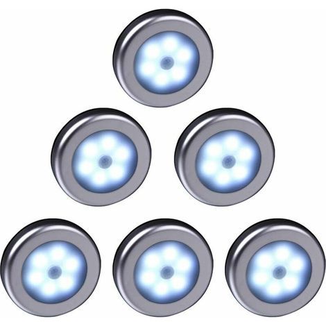 Luz LED inalámbrica con sensor de movimiento para vestidor, escalera, pasillo, cocina y dormitorio (6 unidades) (Carcasa plateada (luz blanca)) (1/5)