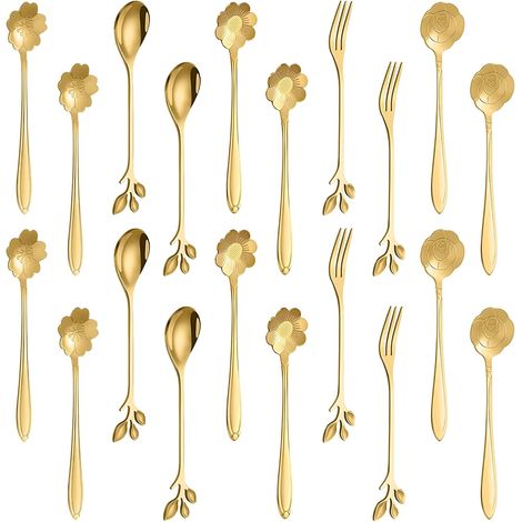 Lot de 20 cuillère,12.5 cm,acier inoxydable,motif floral,fourchette,cuisine,salle à manger (1/5)