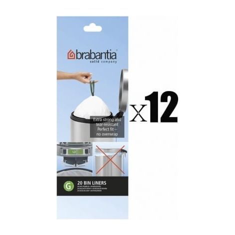 Brabantia - Lot de 12 rouleaux de 20 sacs poubelle 23/30 l blanc code G ( dont 1 offert) (1/3)