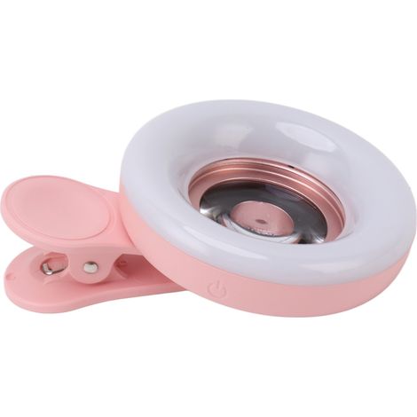 Objectif macro 15x pour smartphone avec mini anneau lumineux à pince (2800 à 6500 K) pour la photographie et l'enregistrement vidéo (rose). (1/5)