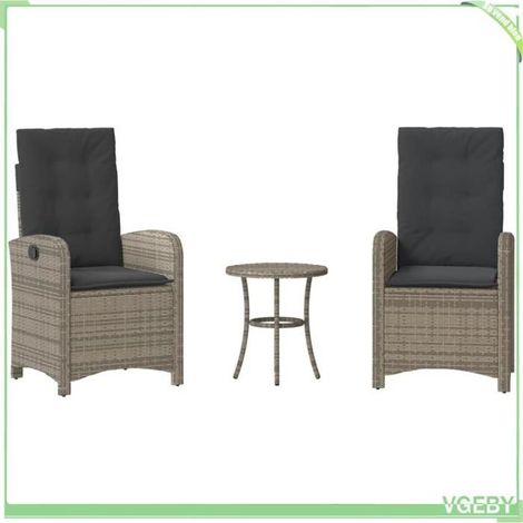 Ensemble de bistro 3 pcs - FAFEICY - 365179 - Résine tressée gris - Coussins amovibles - Dossier réglable (1/5)