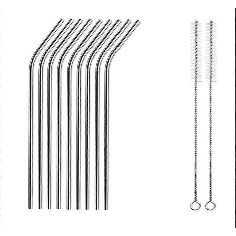 Ensemble de 11 pièces, 9 pailles en acier inoxydable 8215 mm, zéro déchet car réutilisables avec goupillons de nettoyage, idéales pour les cocktails, les cafés frappés et autres boissons. (1/5)