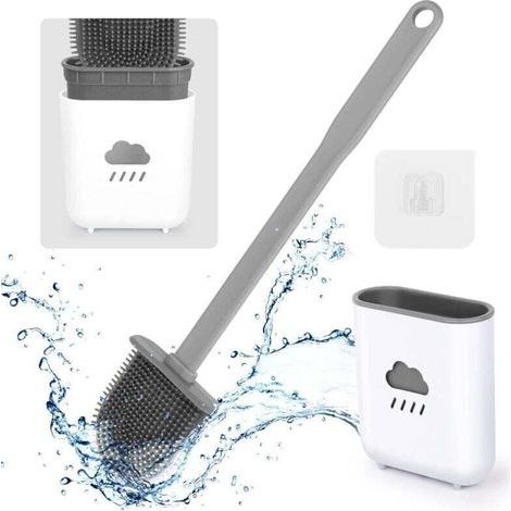 Brosse de Toilette, Brosse Silicone WC, Brosse WC Suspendu, Brosse de Toilette en Silicone avec Support à séchage Rapide pour Un Nettoyage en Profondeur, Toilette de Salle de Bain - Gris (1/5)