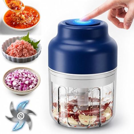 Hachoir électrique - Mini hachoir à ail - Hachoir à ail électrique - Robot culinaire portable - 320 ml - 6 lames en acier inoxydable - Rechargeable - Pour légumes, fruits, viande, aliments pour bébés (1/5)