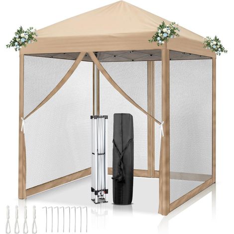 Faltpavillon 2x2m Khaki mit Moskitonetzen, UV-Schutz 50+, wasserdicht (1/5)