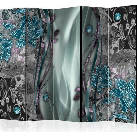 Paravento - Floral Curtain (Turquoise) II [Room Dividers] - 225x172 (1/4)