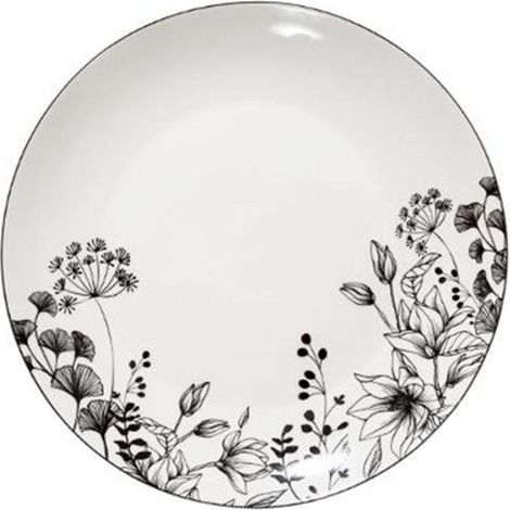 Lot de 6 assiettes plates 27cm en porcelaine – Motif floral blanc – Compatible lave-vaisselle et micro-ondes – Secret De Gourmet