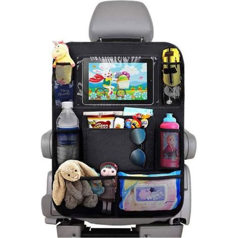 Organisateur Voiture Enfant,Rangement Voiture Auto Accessoire Voiture Interieur,Support pour Tablette Transparent 10 poches,Noir (1/4)