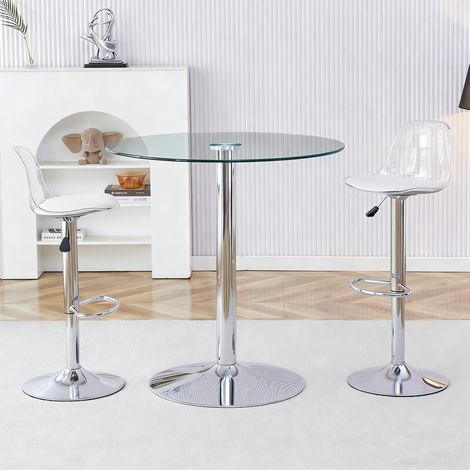Conjunto de mesa y taburetes de bar 89 cm en vidrio transparente, 2 taburetes regulables DESVIAE (1/5)