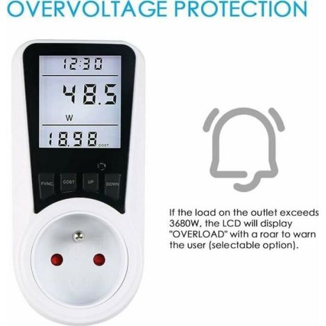 Wattmètre Prise - Compteur Consommation Électrique AC 230 V - Affichage LCD Rétroéclairé - Précision Classe 1.0 - Max 16 A - Pour Appareils Domestiques et Bureau - 1 Pièce (1/4)