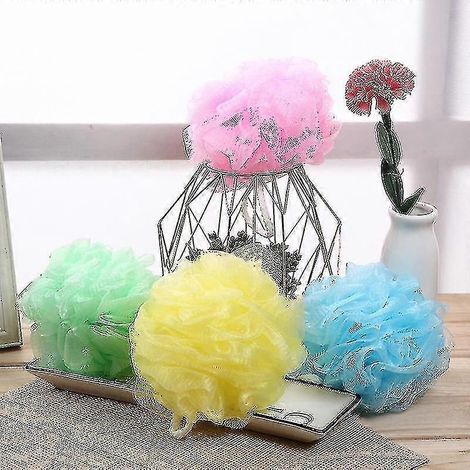 4 éponges de bain, motif fleur de bain aux couleurs pures, rose, bleu, vert, jaune (1/3)