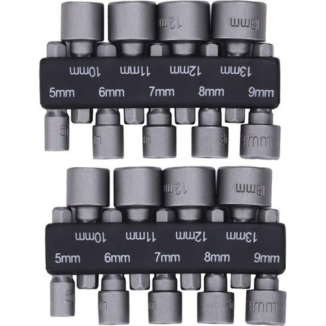 Jeu De Douilles Profondes - 2 × 9 Pièces 5 À 13 mm - Adaptateur 1/4 Pouces Hexagonal - Pour Visseuse À Cliquet Et Perceuse - Kit Complet