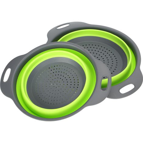 Lot de 2 paniers à fruits ronds pliables et rétractables, multifonctionnels, en plastique, pour la cuisine. (1/5)