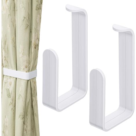 Lot de 2 embrasses autocollantes blanches pour rideaux, sans perçage, pour salon, chambre à coucher, salle à manger, salle de bain (1/5)