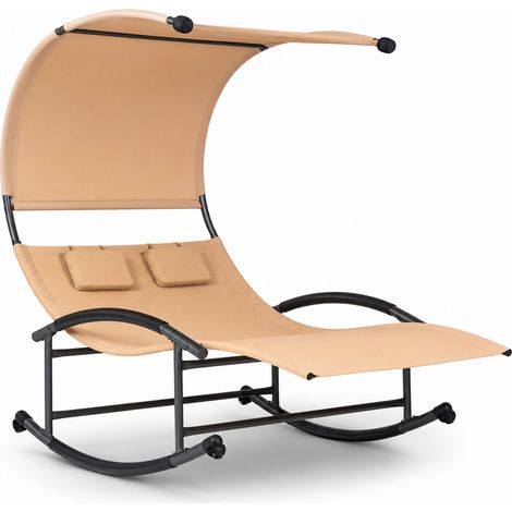 Lettino 2 Posti Dondolo Prendisole Con Parasole Integrato Design Ergonomico In Textilene Traspirante Ideale Per Giardino Piscina Outdoor Struttura In Acciaio E Cuscini 140x200x185 Cm Beige (1/5)