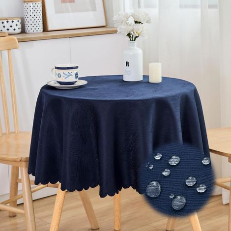 Runde Jacquard Tischdecke 120 cm Marineblau Wasserabweisend Pflegeleicht