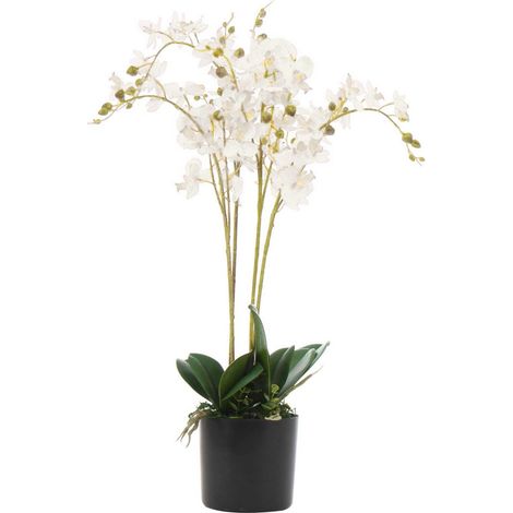 60cm Artificial Luxury Orchid - Triple Stem - White Realistic Plant (1/4)