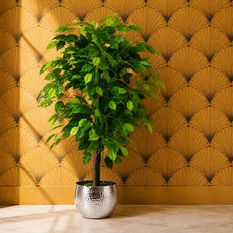 90cm Artificial Ficus Tree / Plant - Silver Metal Planter - Premium Quality (1/5)