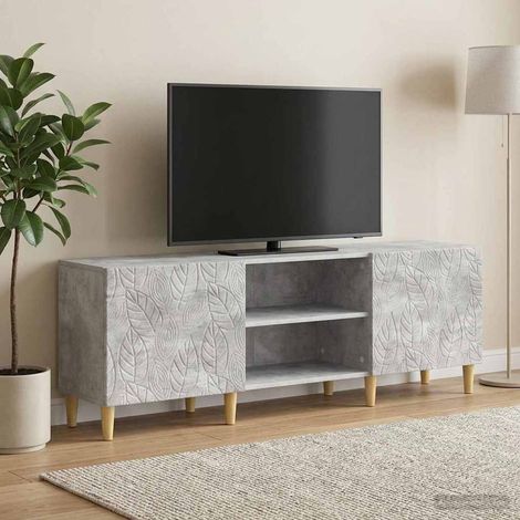 Meuble TV 2 portes avec étagère, bois d’ingénierie gris béton, 150 x 31 x 50 cm - PANGIVO (1/5)