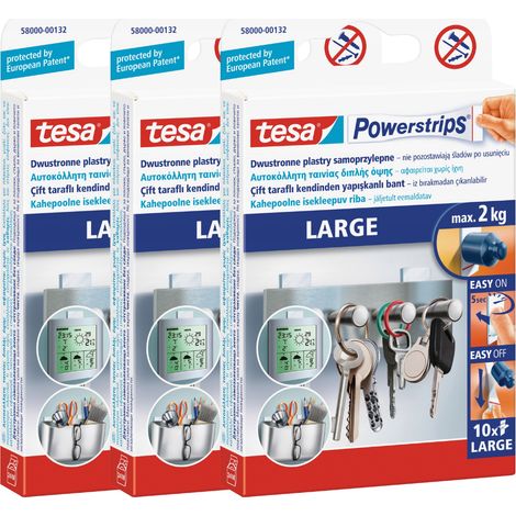 Bandes adhésives TESA pour montage, grand format (jusqu'à 2 kg), blanches, lot de 10 (3 pièces).