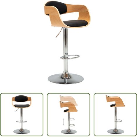 Chaise ergonomique -  Tabouret de bar Noir Bois courbé et similicuir (1/5)