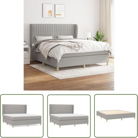 The Living Store Sommier à lattes de lit avec matelas Gris clair 180x200cm Tissu - Lit Plateforme - Lit Double - Literie - Matelas À Ressorts Ensachés - Têtière Ajustable (1/5)