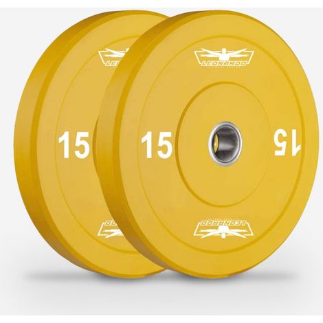 2 disques de musculation en caoutchouc et acier 15kg Bumper de 50mm Hanzo Stock