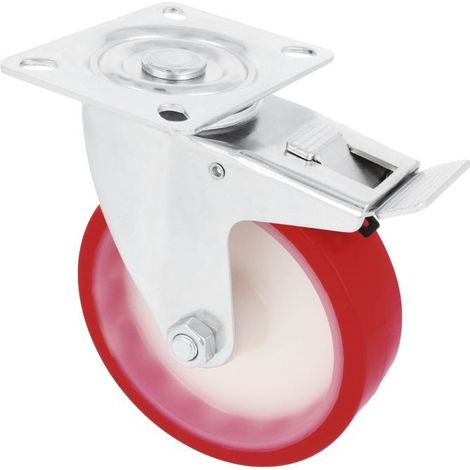 -CAHERSA- Rueda AMIG 2540-125 con Freno Poliuretano Rojo (1/2)