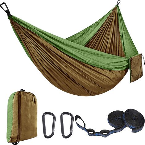 Filiyano-Hamac portable d'extérieur pour le camping, tapis de balançoire en nylon 210D pour le jardin (vert-marron/270 x 140 cm) (1/5)