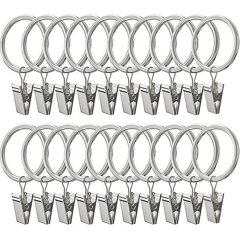 Confezione da 20 anelli per tende Fippy con clip, anelli in metallo da 38 mm per tende e bastoni